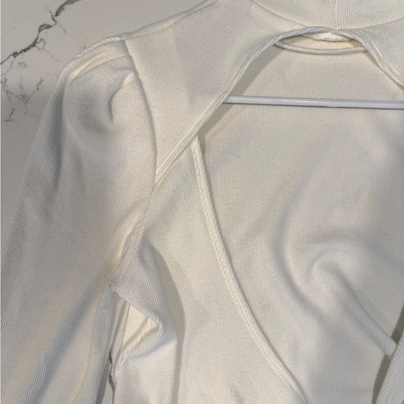 White Mock Sweater Top with Open Back - Picture 2 of 9